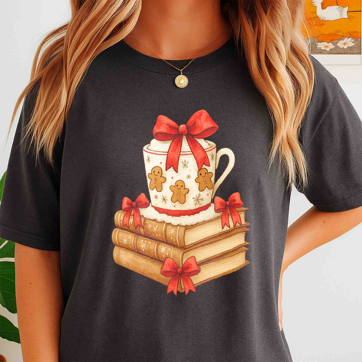 Cozy Christmas Book Sweatshirt Gingerbread Mug Winter Holiday Unisex