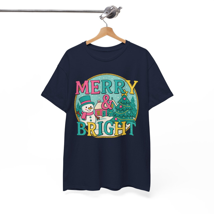 Merry And Bright Christmas Sweatshirt Snowman Tree Cute Holiday Unisex