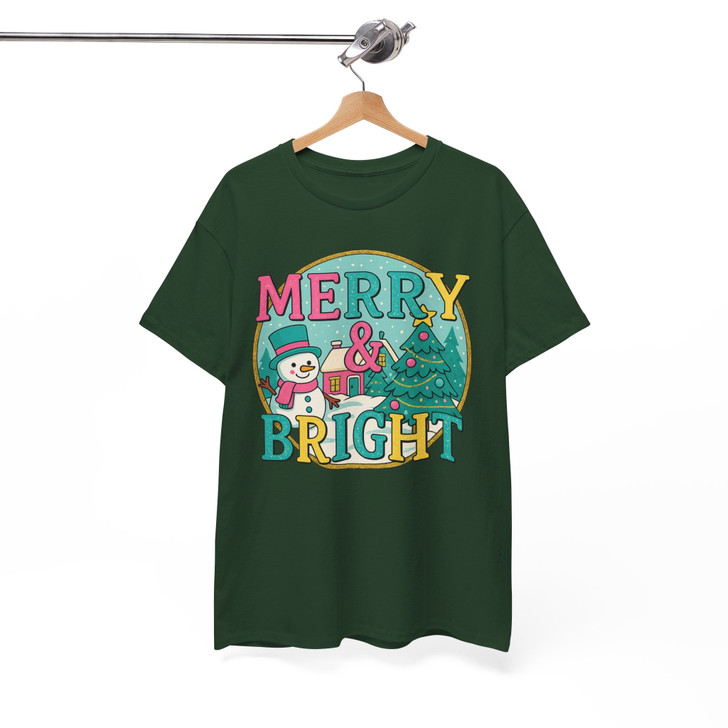 Merry And Bright Christmas Sweatshirt Snowman Tree Cute Holiday Unisex