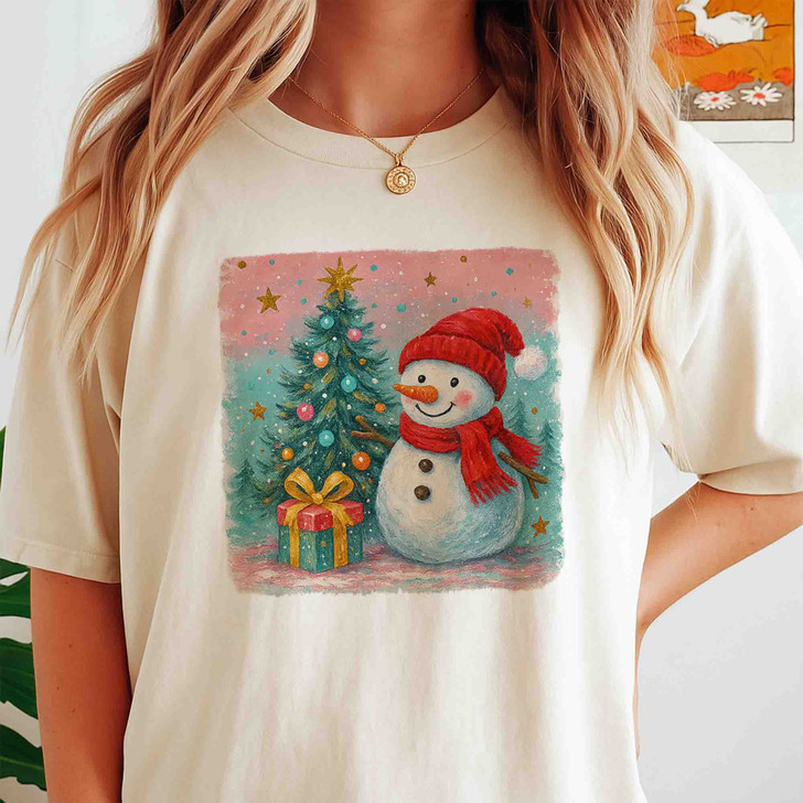 Cute Snowman Christmas Sweatshirt Watercolor Winter Holiday Unisex Gift