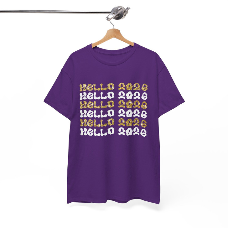 Hello 2026 Retro Glitter T Shirt, New Year Aesthetic Graphic Tee, Trendy Unisex T-Shirt S-5XL