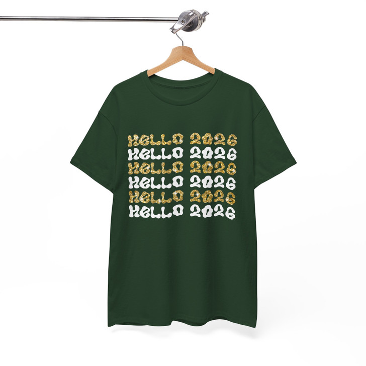 Hello 2026 Retro Glitter T Shirt, New Year Aesthetic Graphic Tee, Trendy Unisex T-Shirt S-5XL