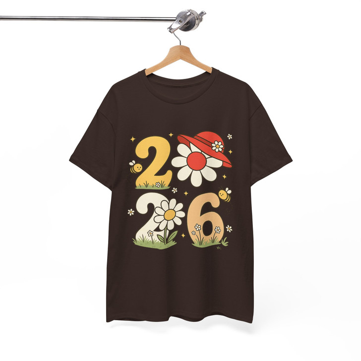 Hello 2026 Floral Bee T Shirt, New Year Flower Graphic Tee, Cute Retro Unisex T-Shirt S-5XL