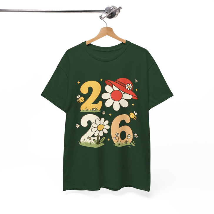 Hello 2026 Floral Bee T Shirt, New Year Flower Graphic Tee, Cute Retro Unisex T-Shirt S-5XL