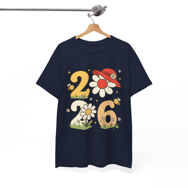 Hello 2026 Floral Bee T Shirt, New Year Flower Graphic Tee, Cute Retro Unisex T-Shirt S-5XL