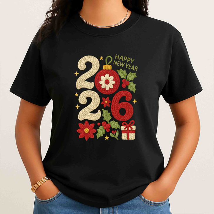 Happy New Year 2026 Christmas Ornament T Shirt, Festive Holiday Graphic Tee, Cozy Winter Unisex T-Shirt S-5XL