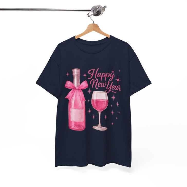 Happy New Year Wine T Shirt, Pink Champagne Graphic Tee, New Year Party Unisex T-Shirt S-5XL