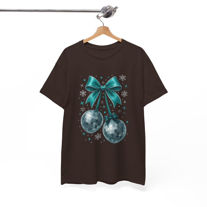 Disco Ball Bow T Shirt, Christmas New Year Party Graphic Tee, Festive Holiday Unisex T-Shirt S-5XL