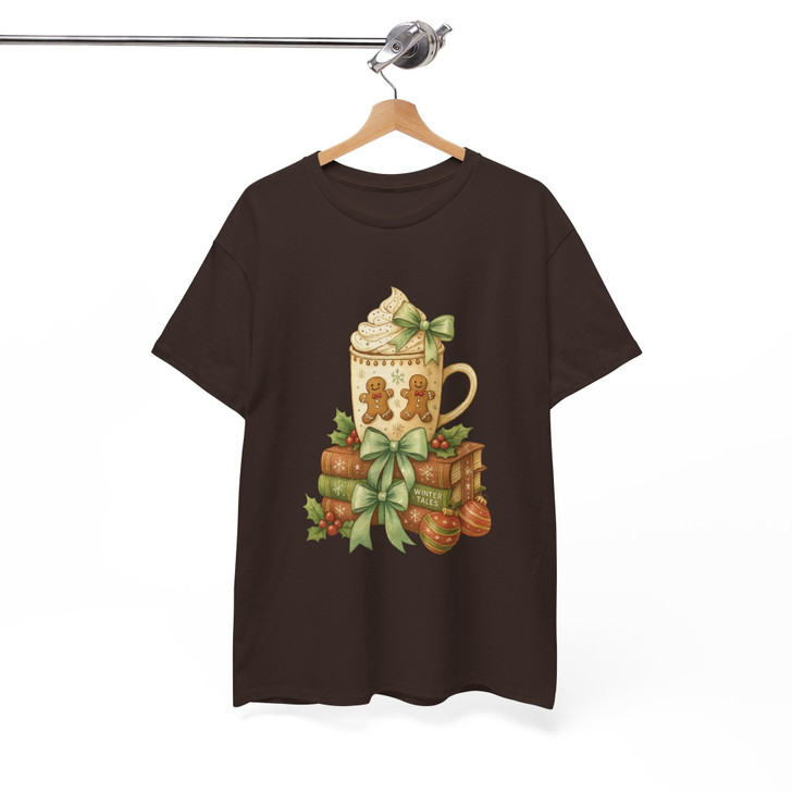 Gingerbread Hot Cocoa Christmas T Shirt, Cozy Book Lover Holiday Graphic Tee, Winter Unisex T-Shirt S-5XL