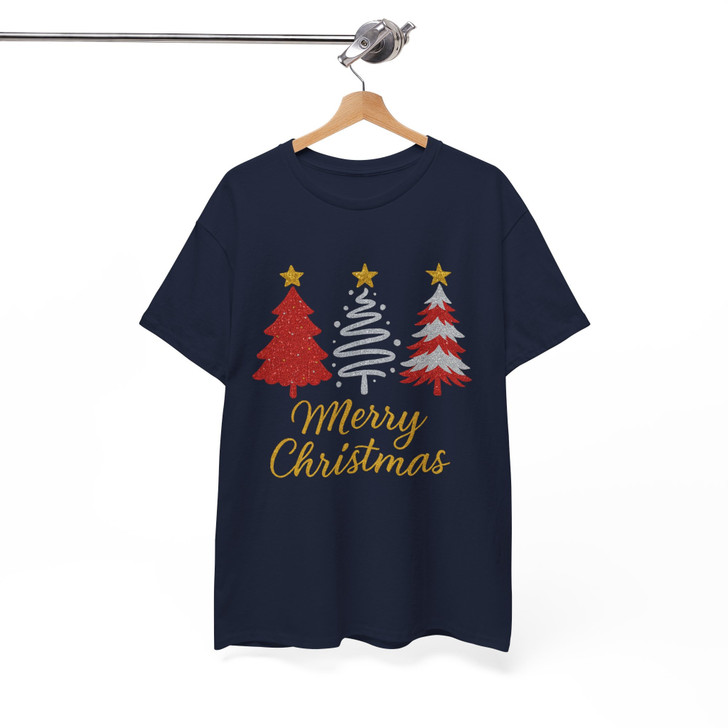 Merry Christmas Glitter Tree T Shirt, Festive Holiday Graphic Tee, Classic Unisex Christmas T-Shirt S-5XL