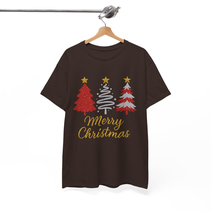 Merry Christmas Glitter Tree T Shirt, Festive Holiday Graphic Tee, Classic Unisex Christmas T-Shirt S-5XL