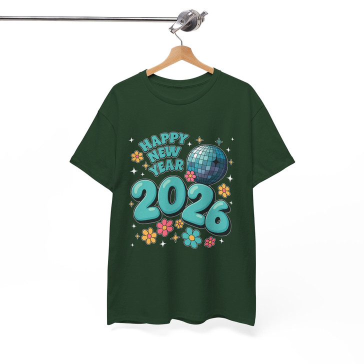 Happy New Year 2026 Shirt, Retro Disco Ball New Year Tee, Cute Floral Celebration T-Shirt S-5XL