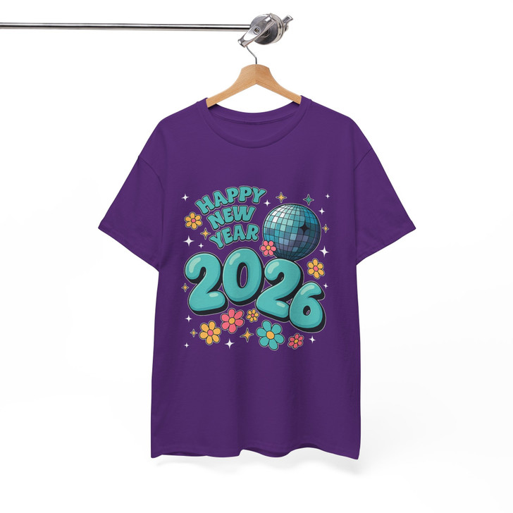 Happy New Year 2026 Shirt, Retro Disco Ball New Year Tee, Cute Floral Celebration T-Shirt S-5XL
