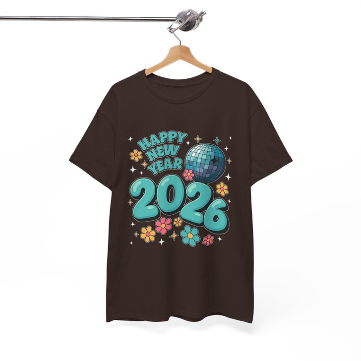Happy New Year 2026 Shirt, Retro Disco Ball New Year Tee, Cute Floral Celebration T-Shirt S-5XL