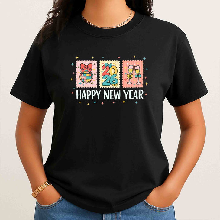 Happy New Year 2026 Shirt, Cute Icon New Year Tee, Disco Ball Champagne Celebration T-Shirt S-5XL