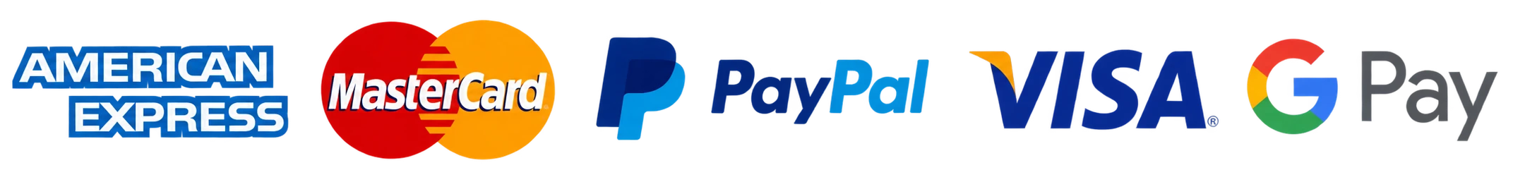 American Express, Mastercard, PayPal, Visa and Google Pay