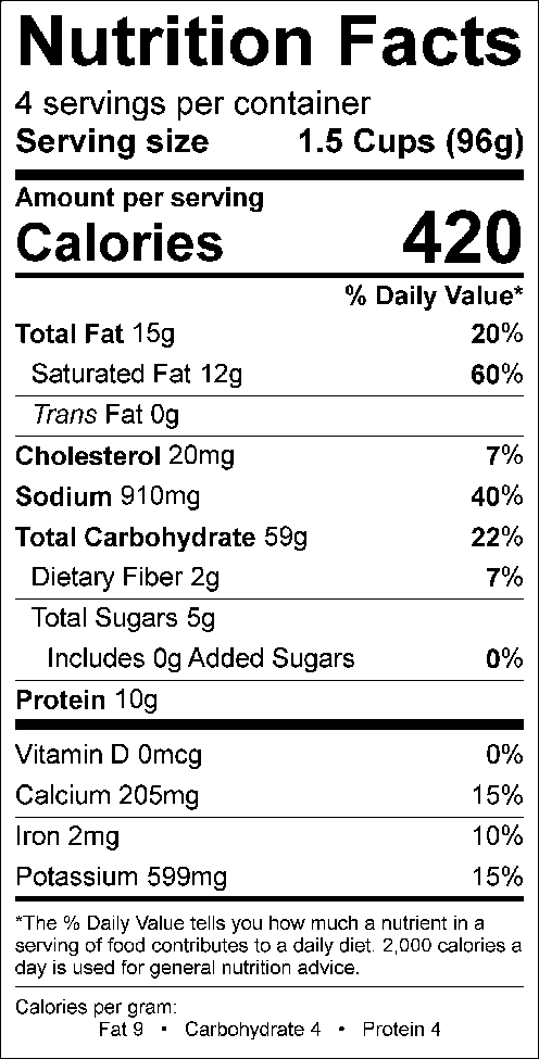 Legacy Broccili Bake Nutrition Label