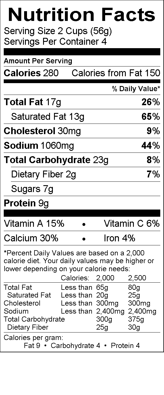 Broccoli Soup Nutrition Label