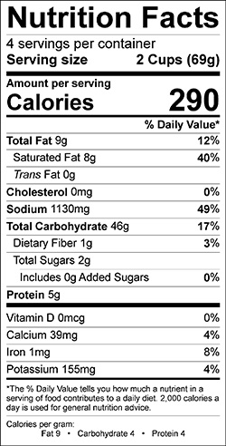 Creamy Vegetable and Rice Soup Mix Nutrition Info