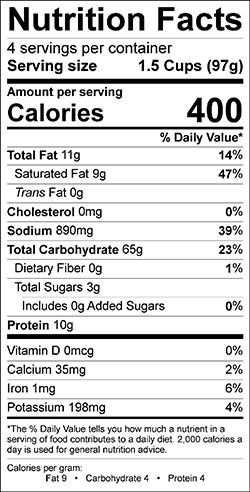 Vegetable and Rotini Pasta Nutrition Info