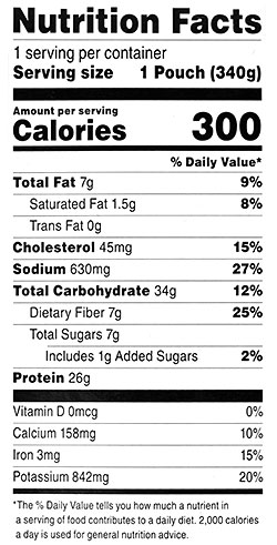 Heater Meals EX - Chicken Pasta Italiana Nutrition Label