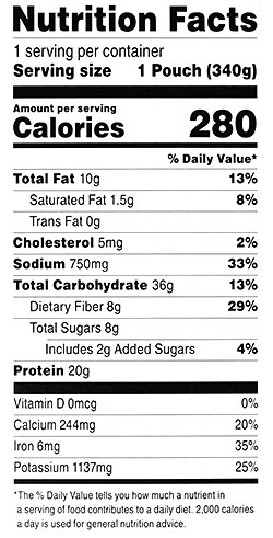 Heater Meals EX - Italian Style Pasta with Beans Nutrition Label