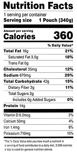 Heater Meals EX - Potato & Sausage Skillet Nutrition Label