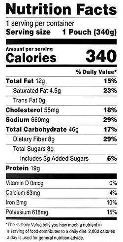 Heater Meals EX - Tandoori Seasoned Chicken with Brown Rice Nutrition Label