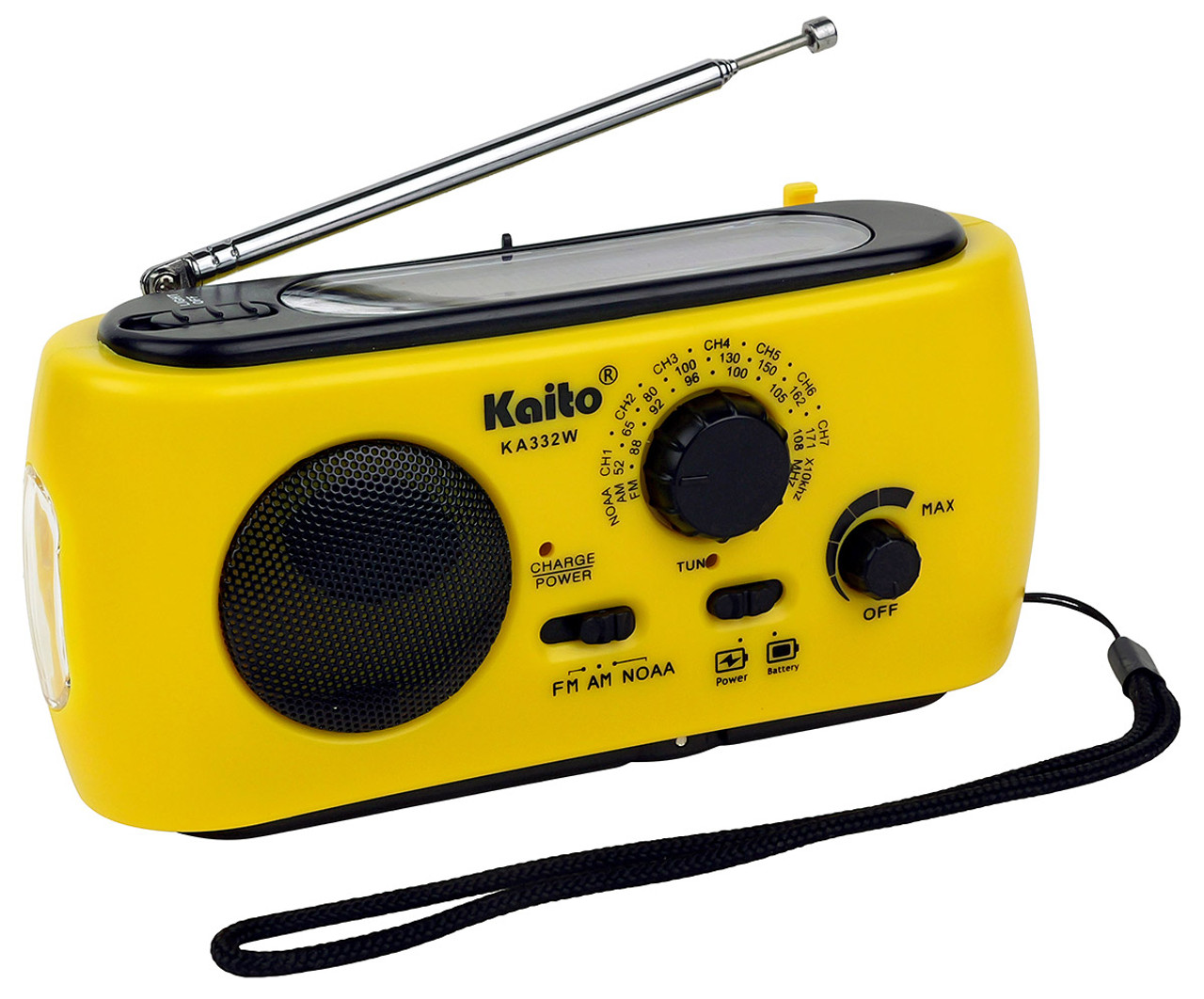 Kaito KA339 Dynamo Solar Powered AM/FM Radio With Solar Panel and Charge  out Feature (Yellow)