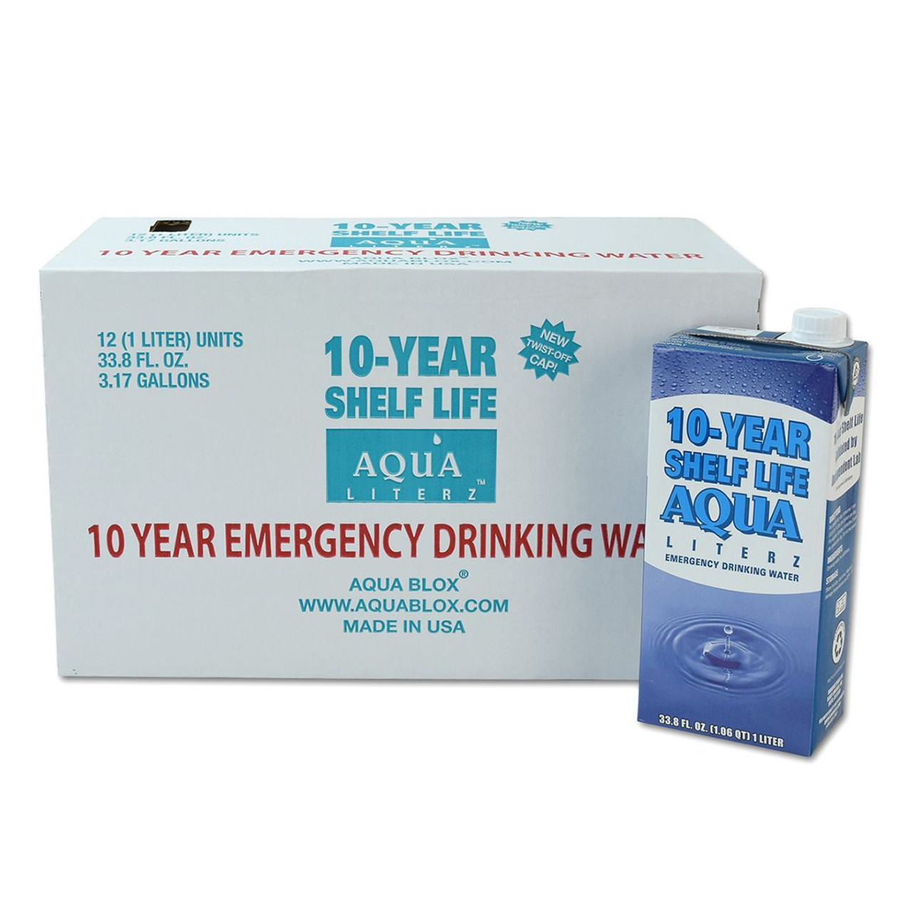 10-Year Aqua Literz Emergency Drinking Water 33.8 oz Case-12