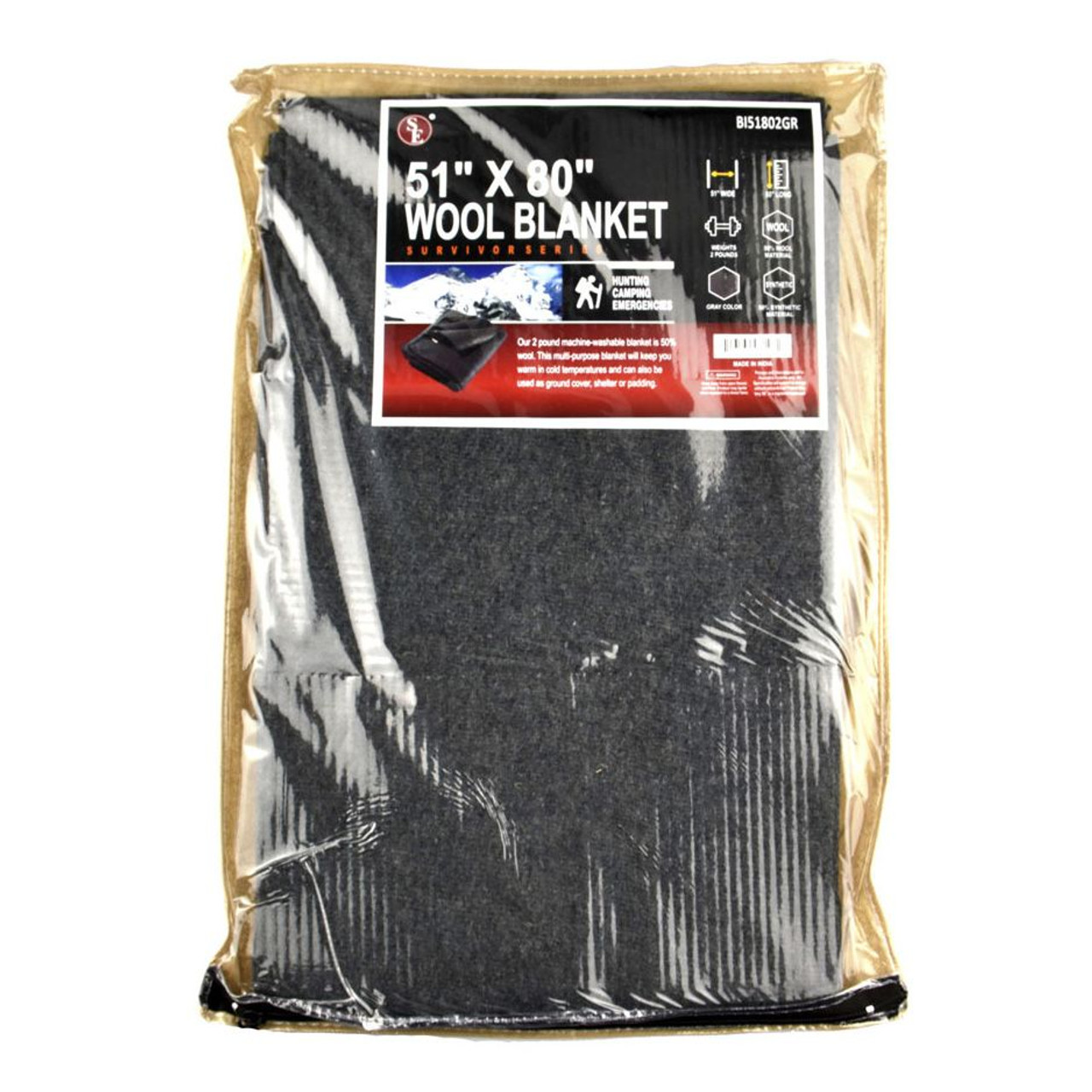 2 lb. Gray Emergency Relief Wool Blanket 51 x 80 50 Wool