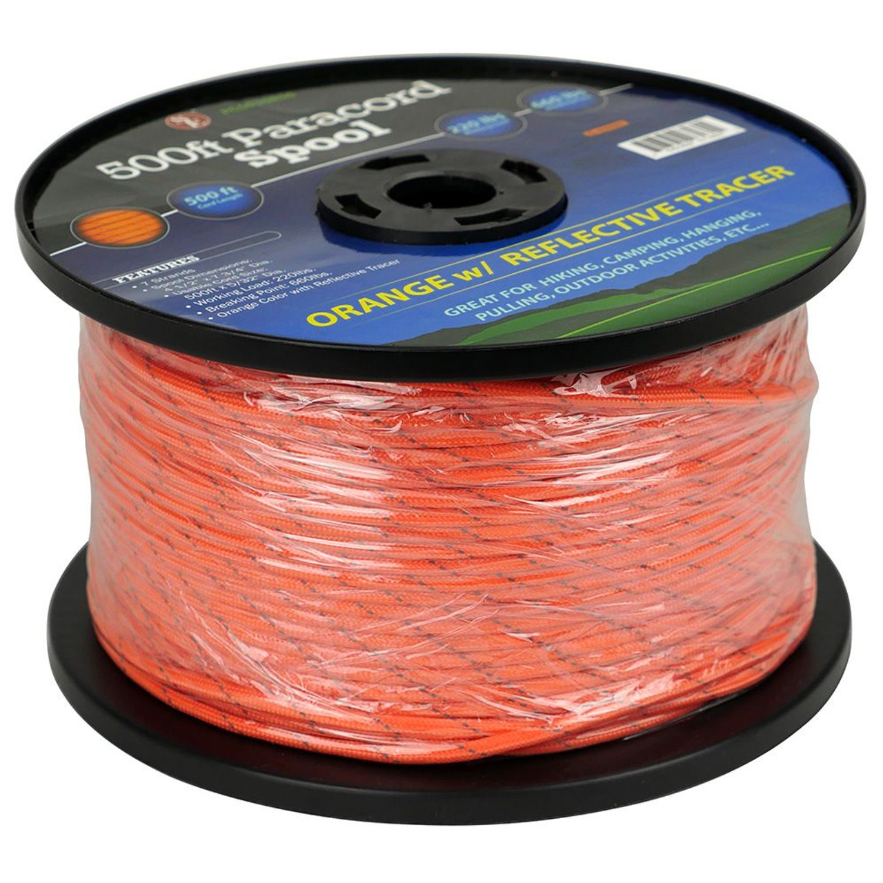 500 Ft. Paracord Spool - Orange with Reflective Tracer - 5/32 Dia.