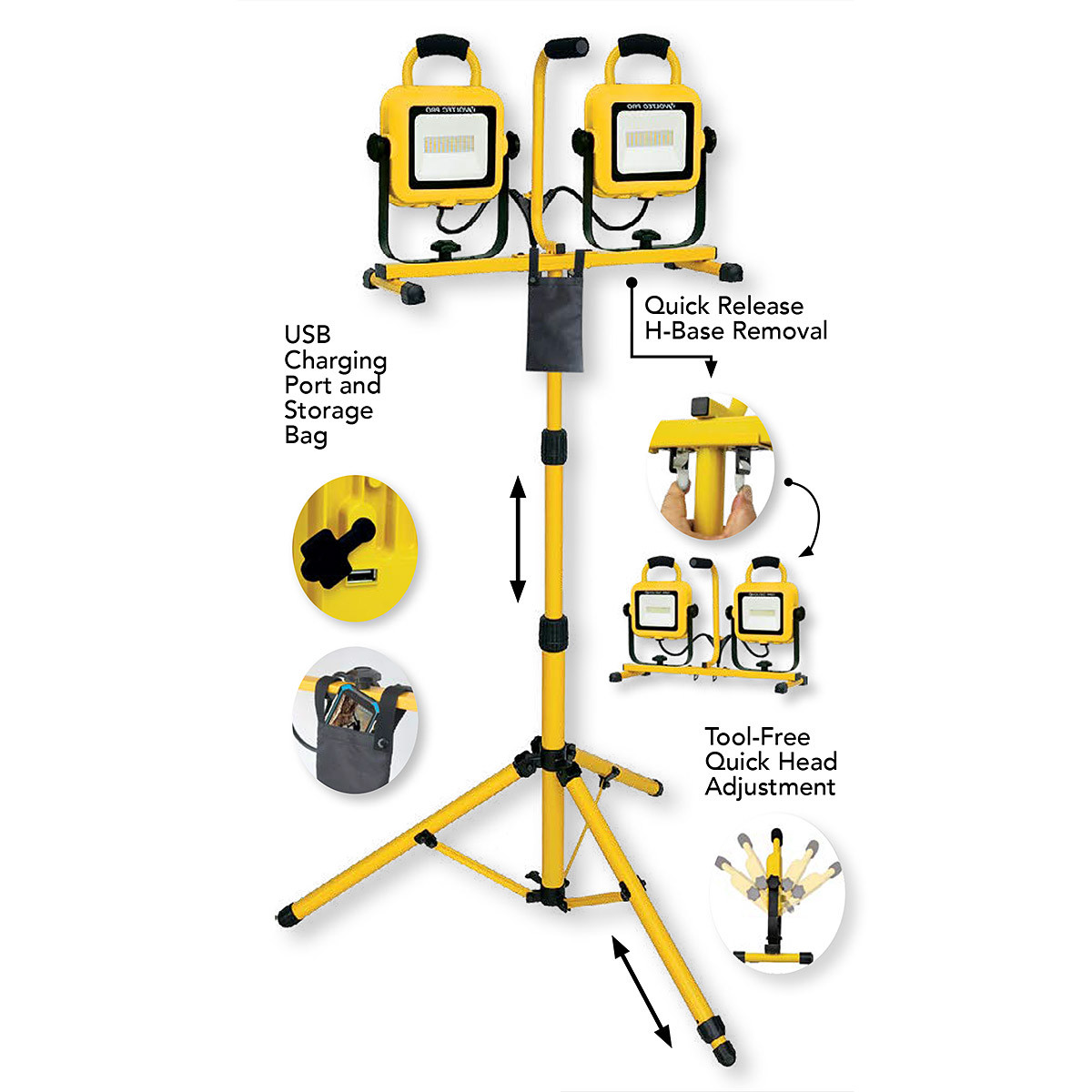 Voltec Dual Head 132W 20,000 Lumen USB LED Dual Tripod Work Light