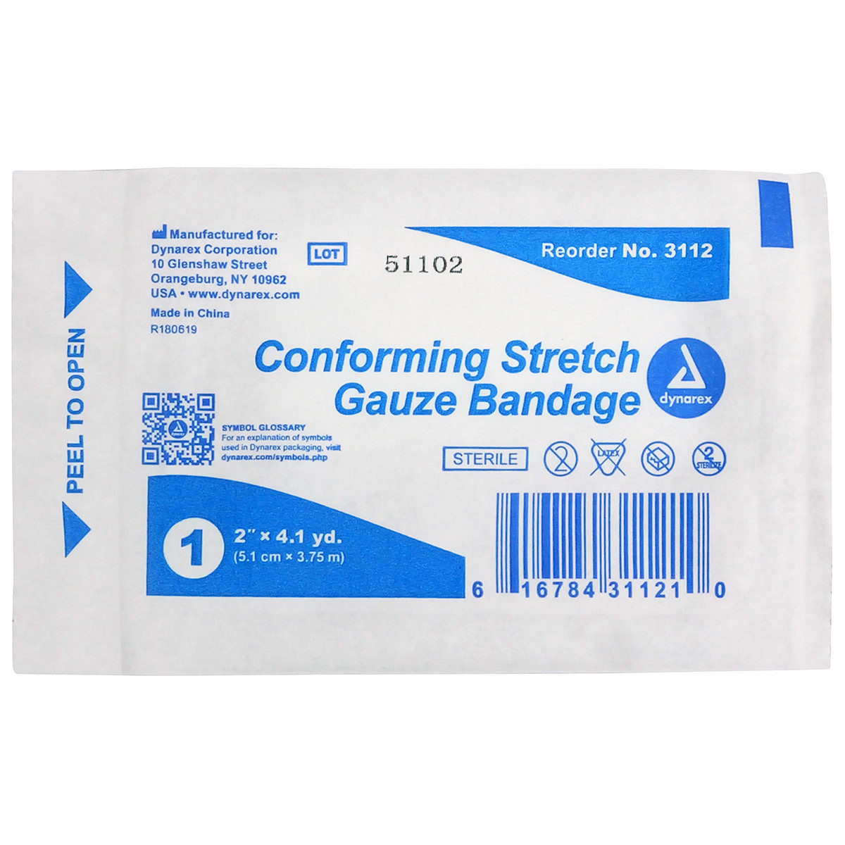 Dynarex 3112 Sterile Gauze Rolls 2'' x 4.1 yds. - 12 Pack - First