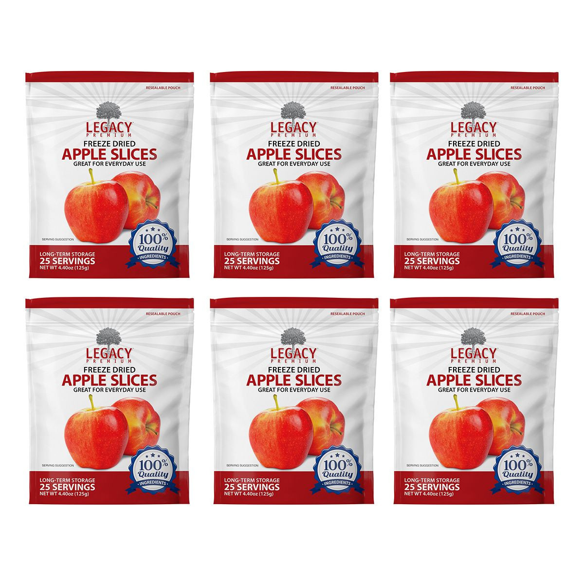 Legacy 25 Serving Freeze Dried Apple Slices Pouch - 6 Pack