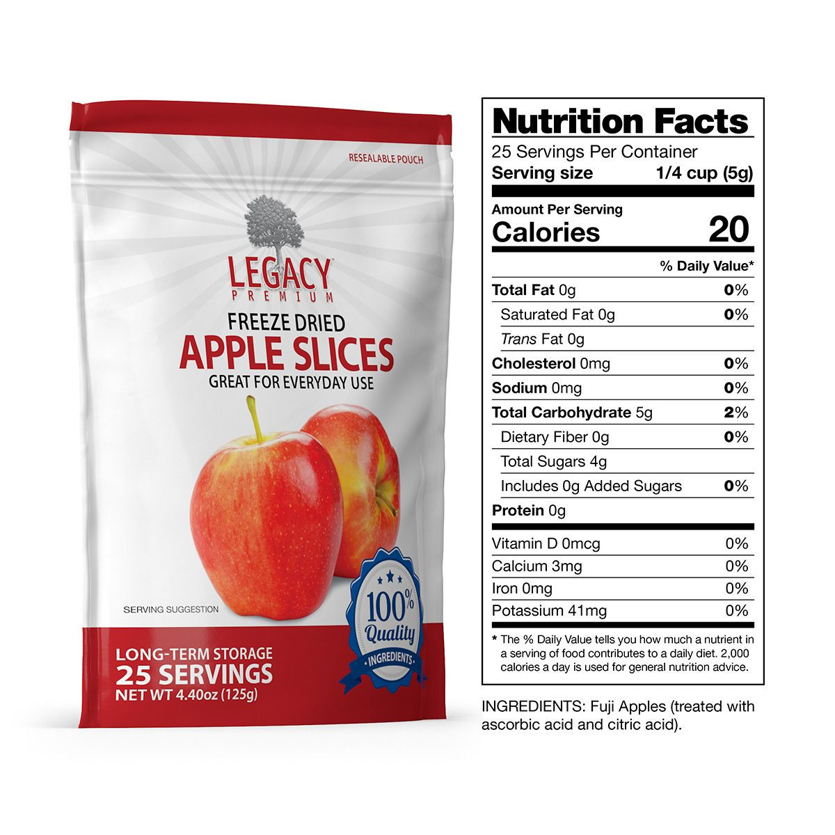 Legacy 25 Serving Freeze Dried Apple Slices Pouch - 6 Pack