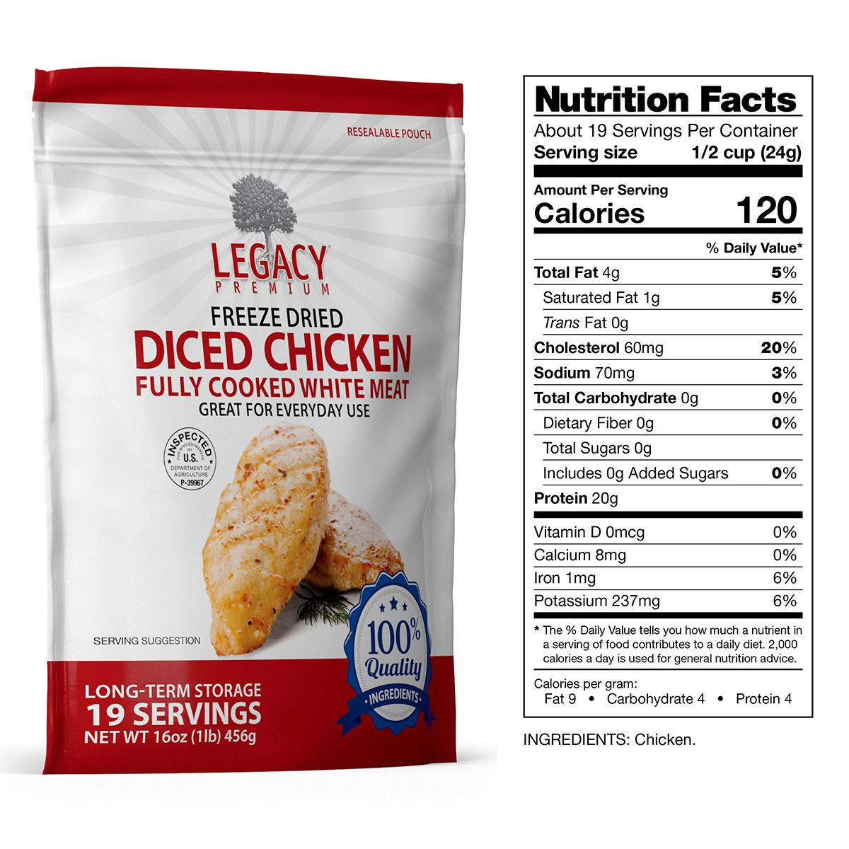 Legacy Freeze-Dried Diced Meat Variety 6 Pack - 114 Servings Beef