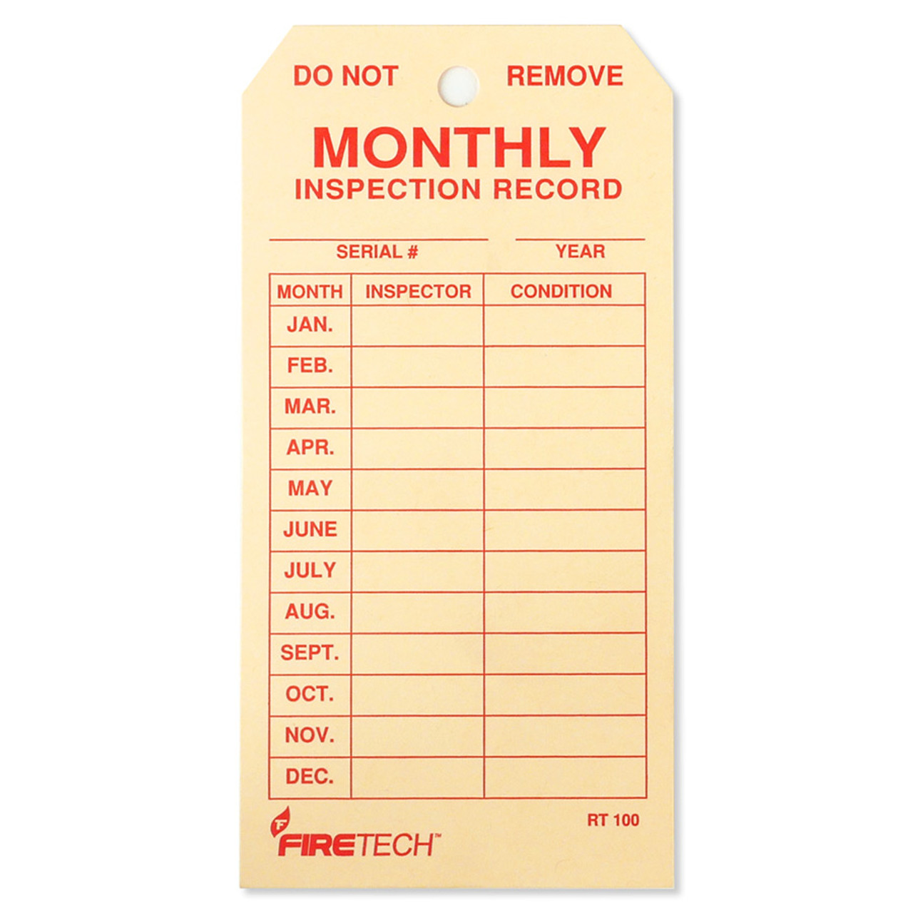 Fire Extinguisher Monthly Inspection Tags 2 5/8 quot x 5 1/4 quot Fire