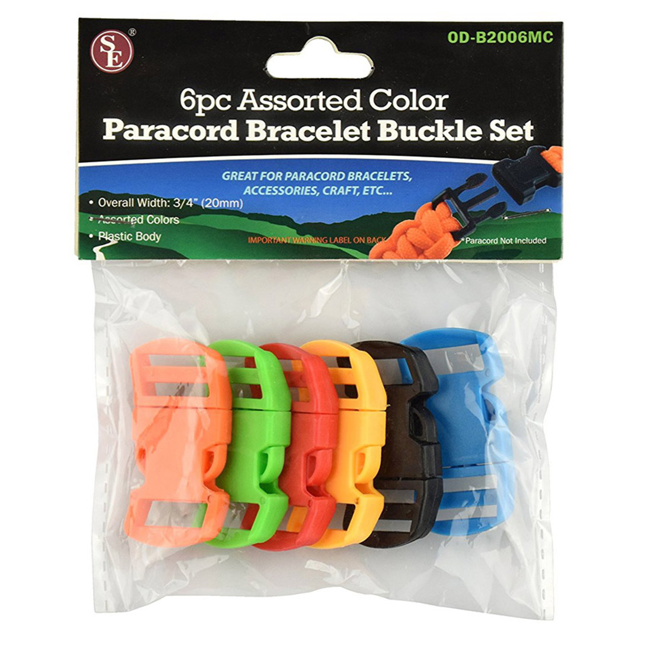 6 Piece Paracord Bracelet Buckle - Set 3/4 - Assorted Colors