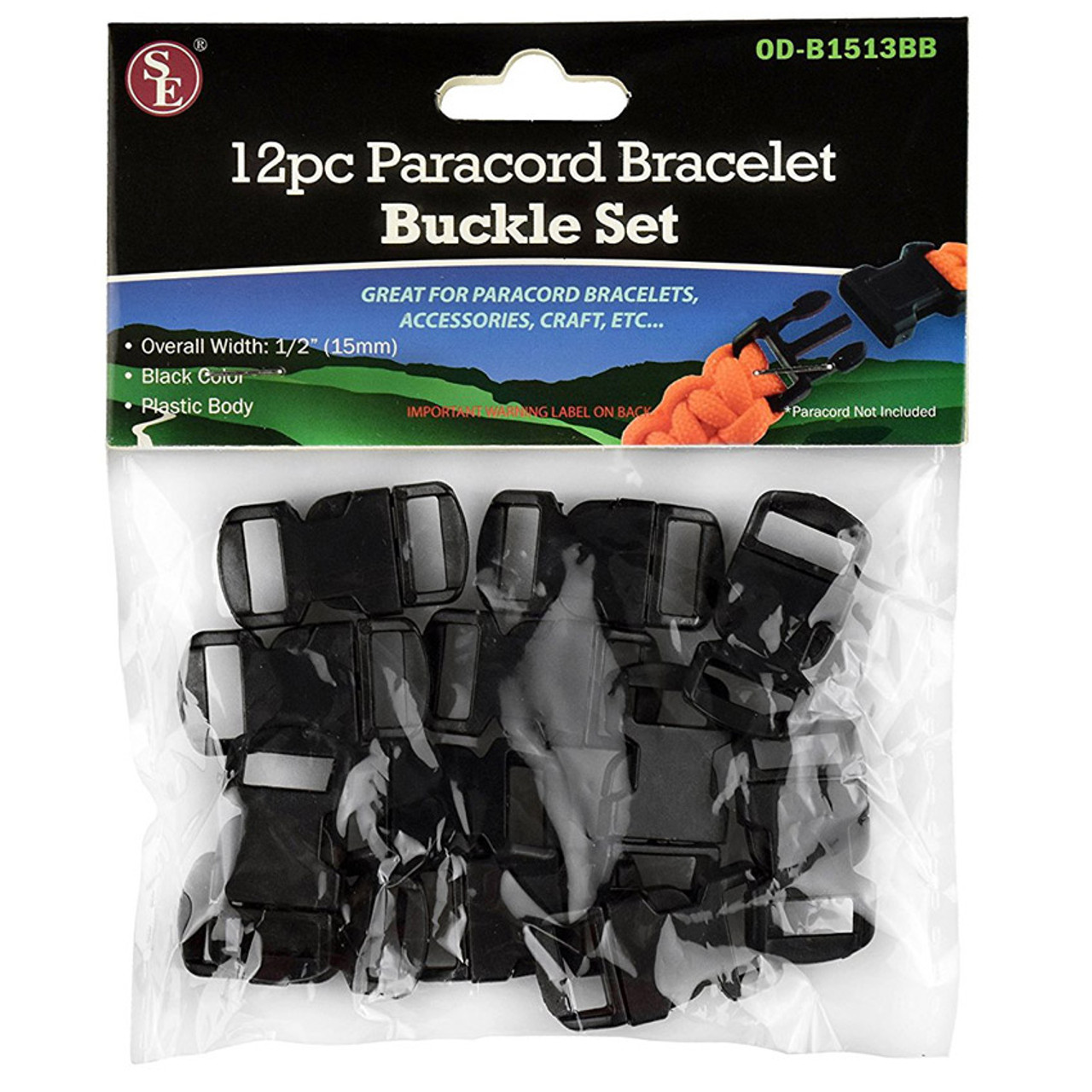 12 Piece Paracord Bracelet Buckle Set - 1/2 Size - Black