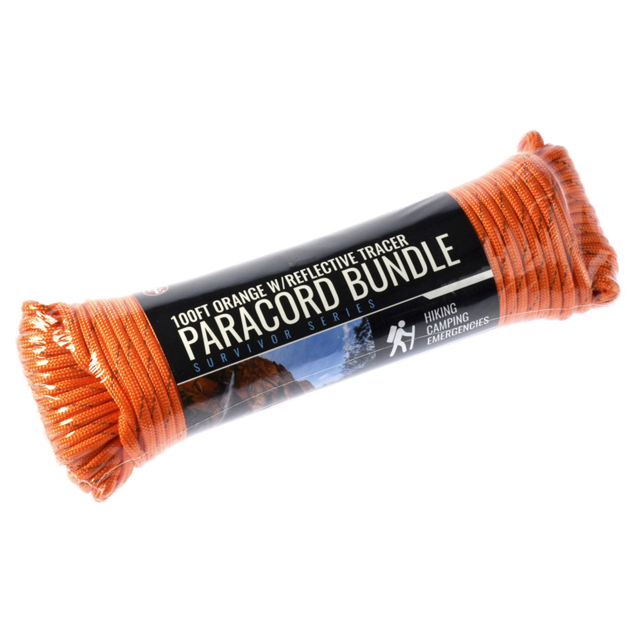 100' x 5/32 Paracord 7 Strand, Orange W/ Reflective Tracer, Pull Strength  550 LBS - Camping Tools Supplies