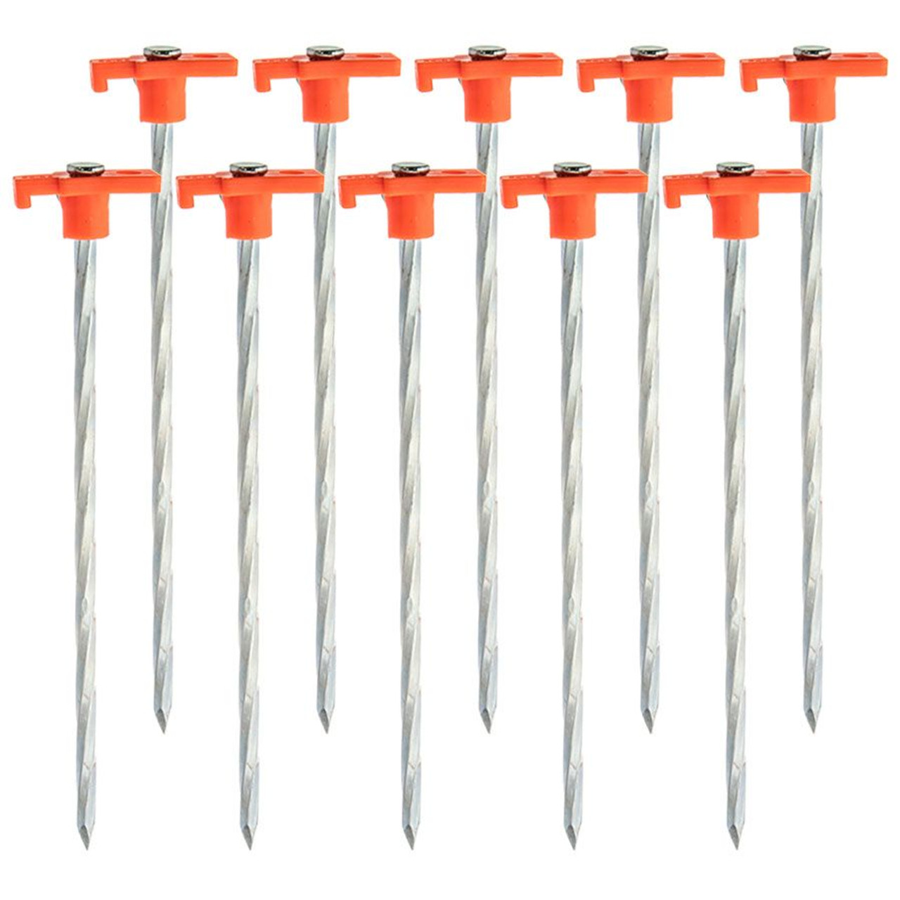 10 Pack - 10 Metal Twisted Tent Pegs With Orange Plastic Stopper - 7MM  Thickness