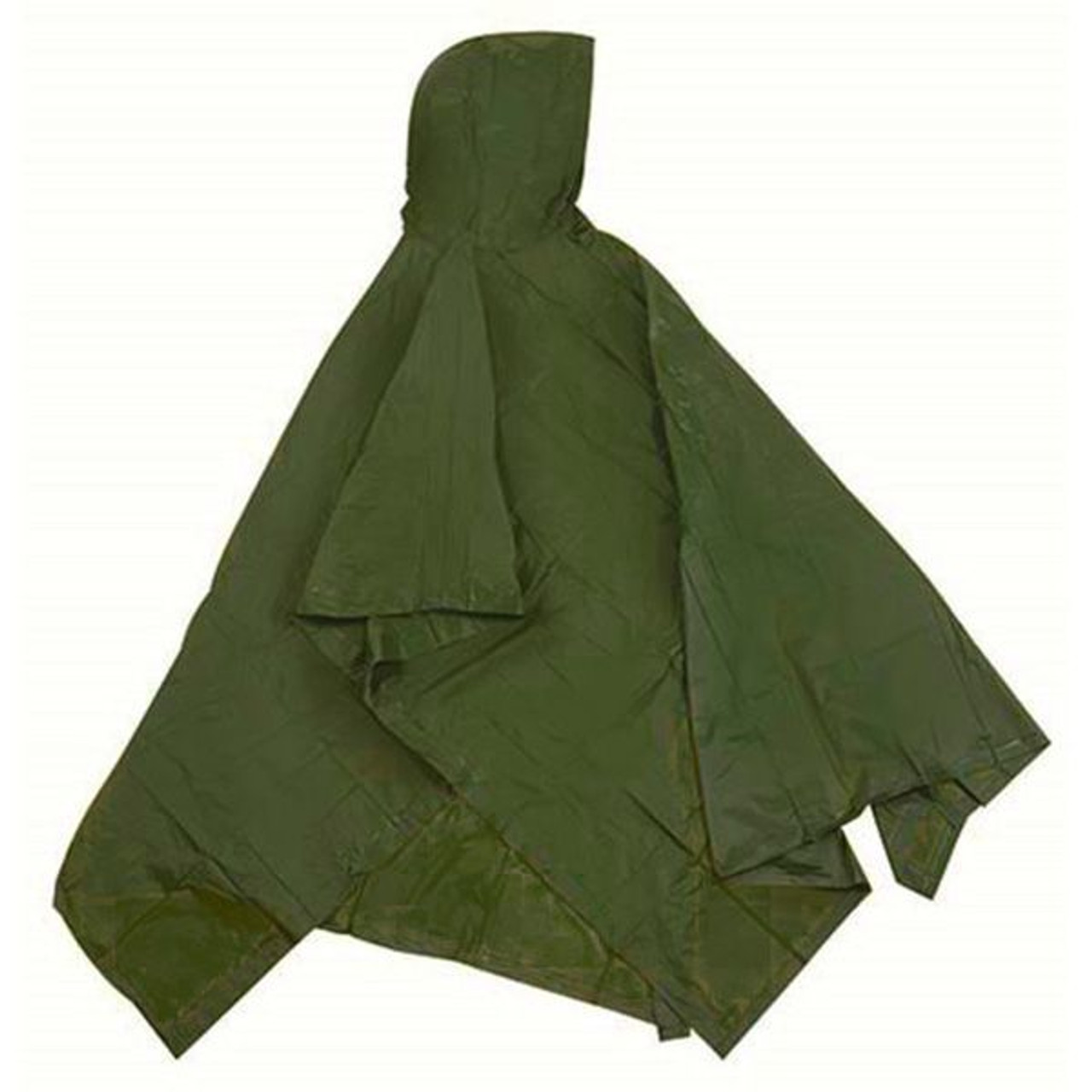 Vinyl Rain Poncho with Hood 52'' x - Green Drab - .08 mm Thickness - Emergency Rain Gear