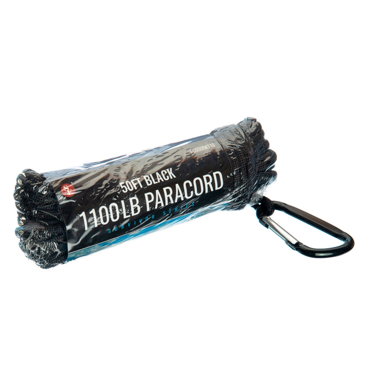 50 Ft. Black Bundle 1100 lb. Paracord - 14 Strand - with Carabiner