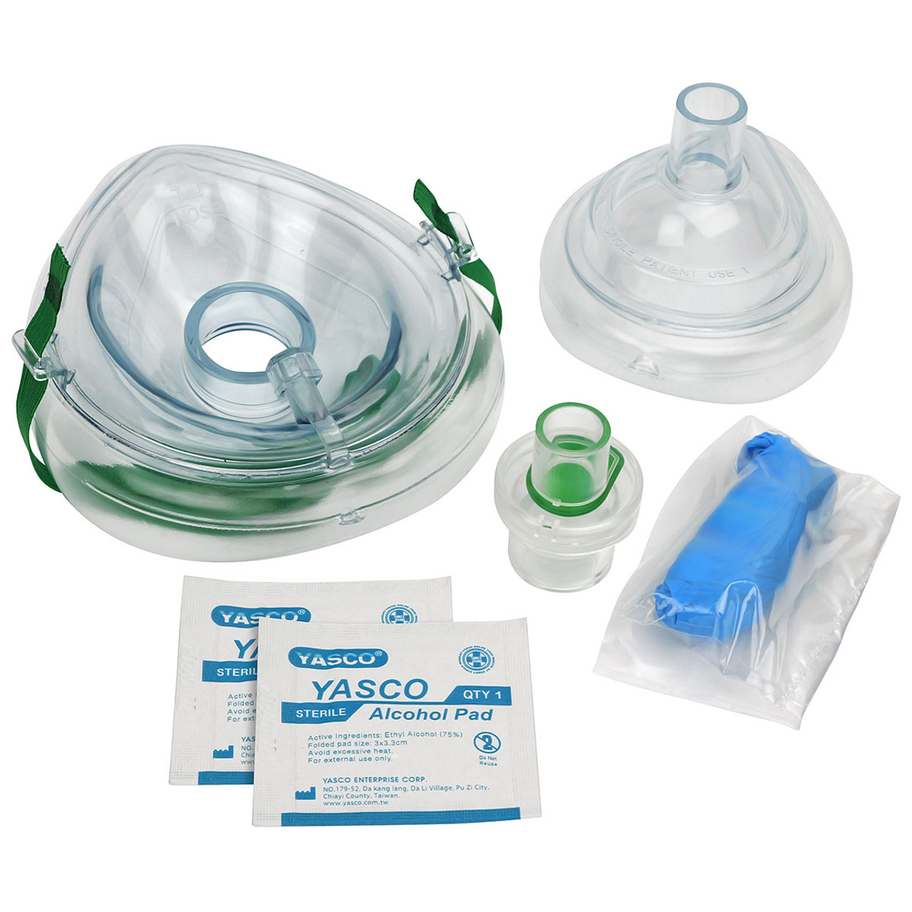 BLS.ACLS.CPRマスクセット CPR Mask Kit with O2 Inlet In Soft Zippered Pouch - Adult