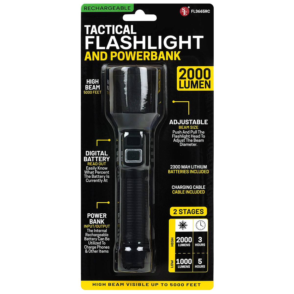2000 lumen flashlight with rechargeable battery whether on the worksite Tactical Flashlight and Power Bank