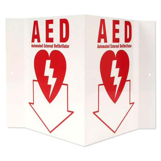 3D Stand-Out AED Sign - Rigid Plastic - Automated External Defibrillator Location - 5" x 6"