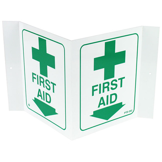 3D Angle First Aid Location Arrow Sign - Rigid Plastic - 5" x 6"