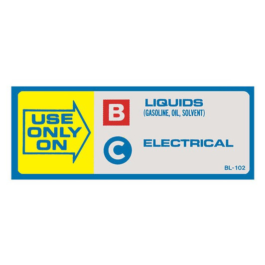 Use Only On - BC - Fire Classification Label - 4 1/2" x 1 3/4"