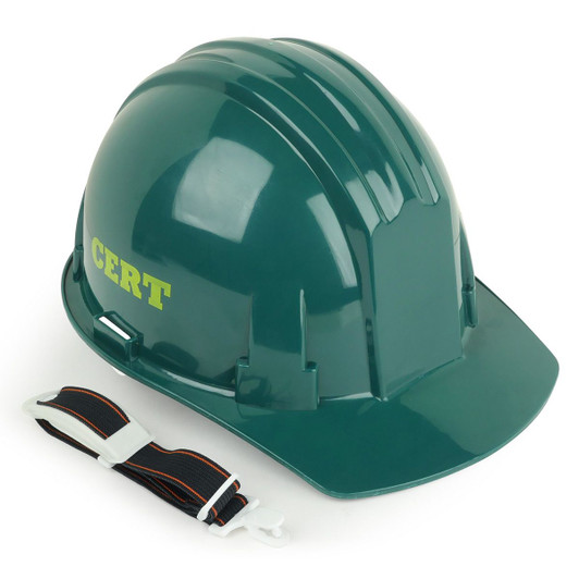 Green CERT Hard Hat with Chin Strap - CERT Lettering on Sides